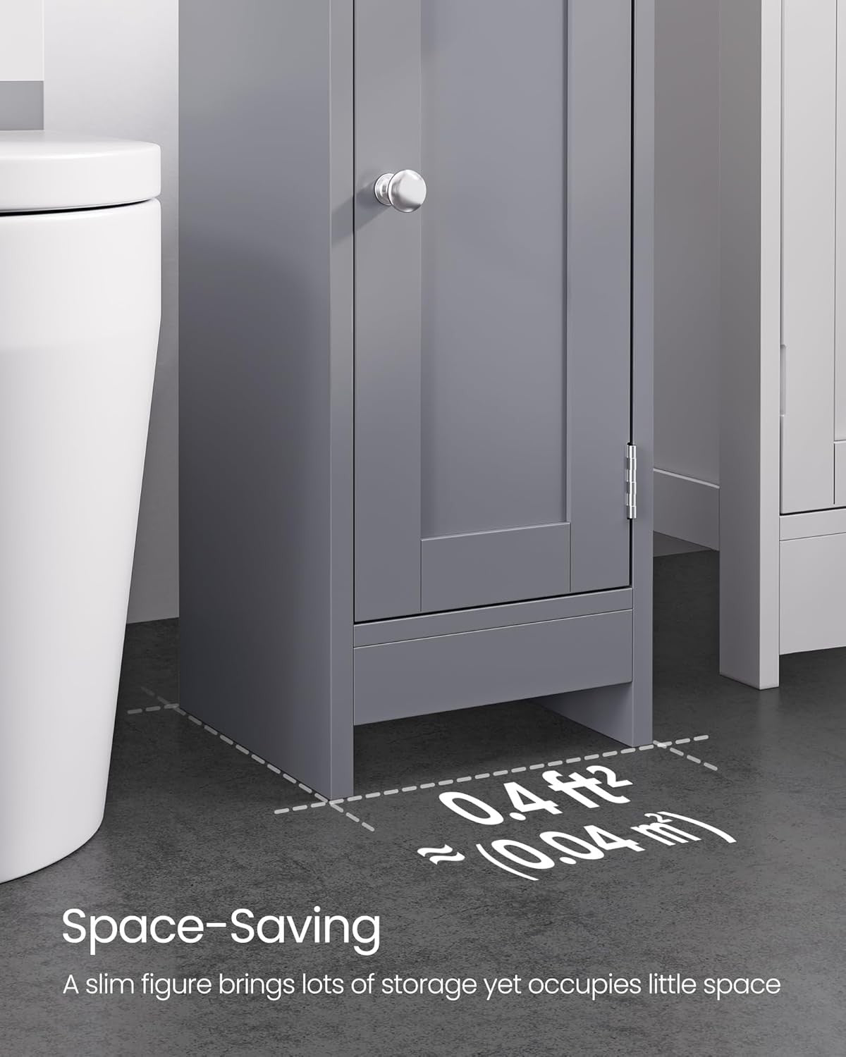 Slim Dove Grey Bathroom Storage Cabinet with Door, Adjustable Shelf & Narrow Des
