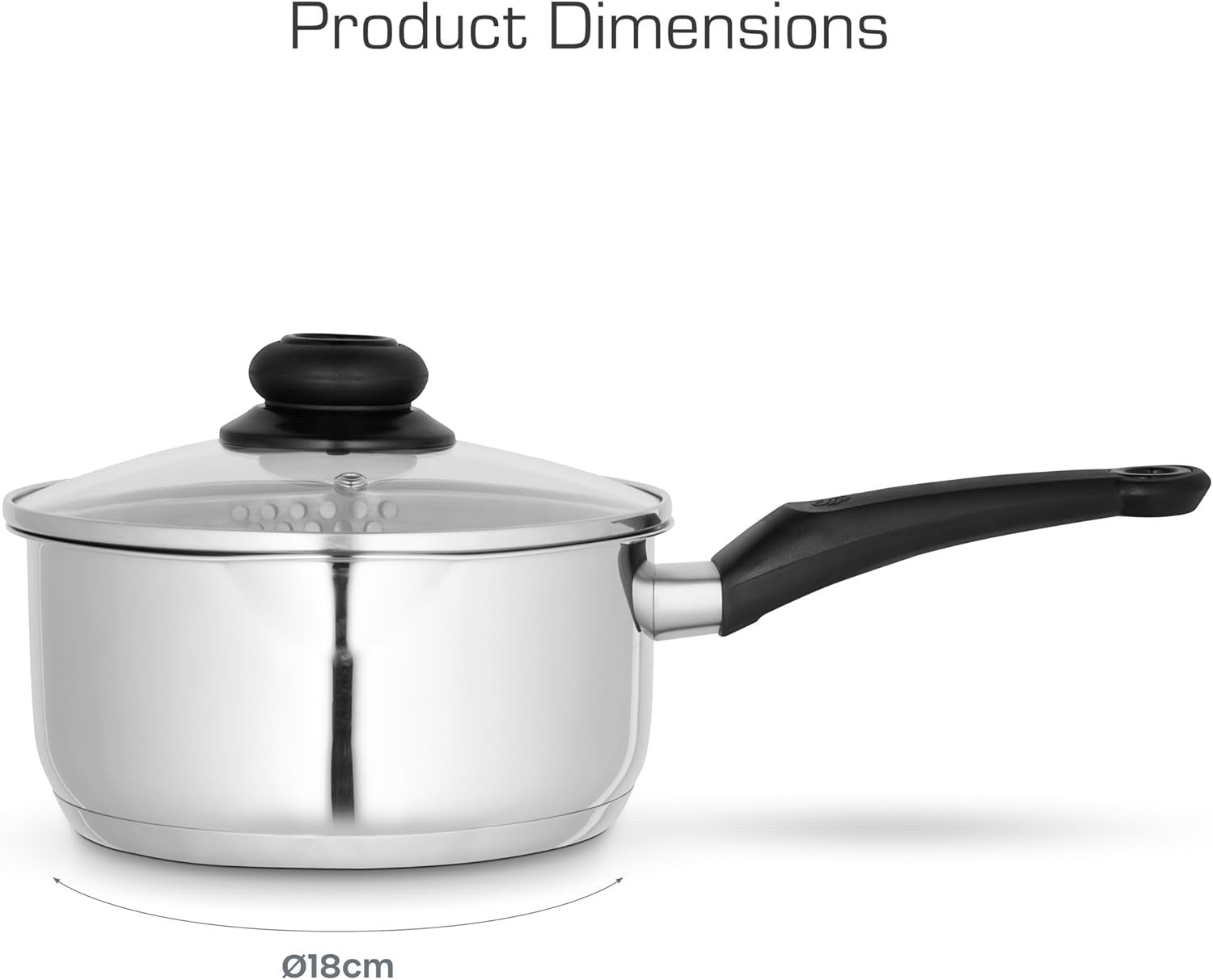 18cm Stainless Steel Saucepan Cookware with Glass Lids Suitable for All Hob Type