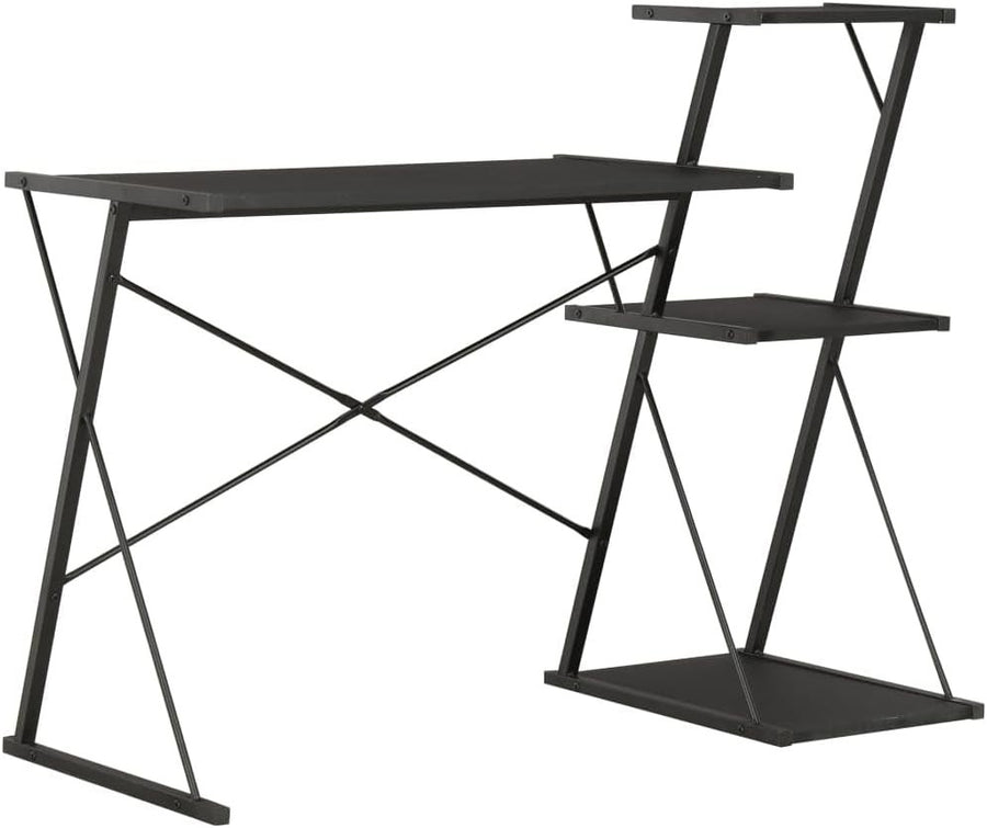 Z-Shaped Computer Desk with Shelves 116x50x93cm – Black Home Office Workstation