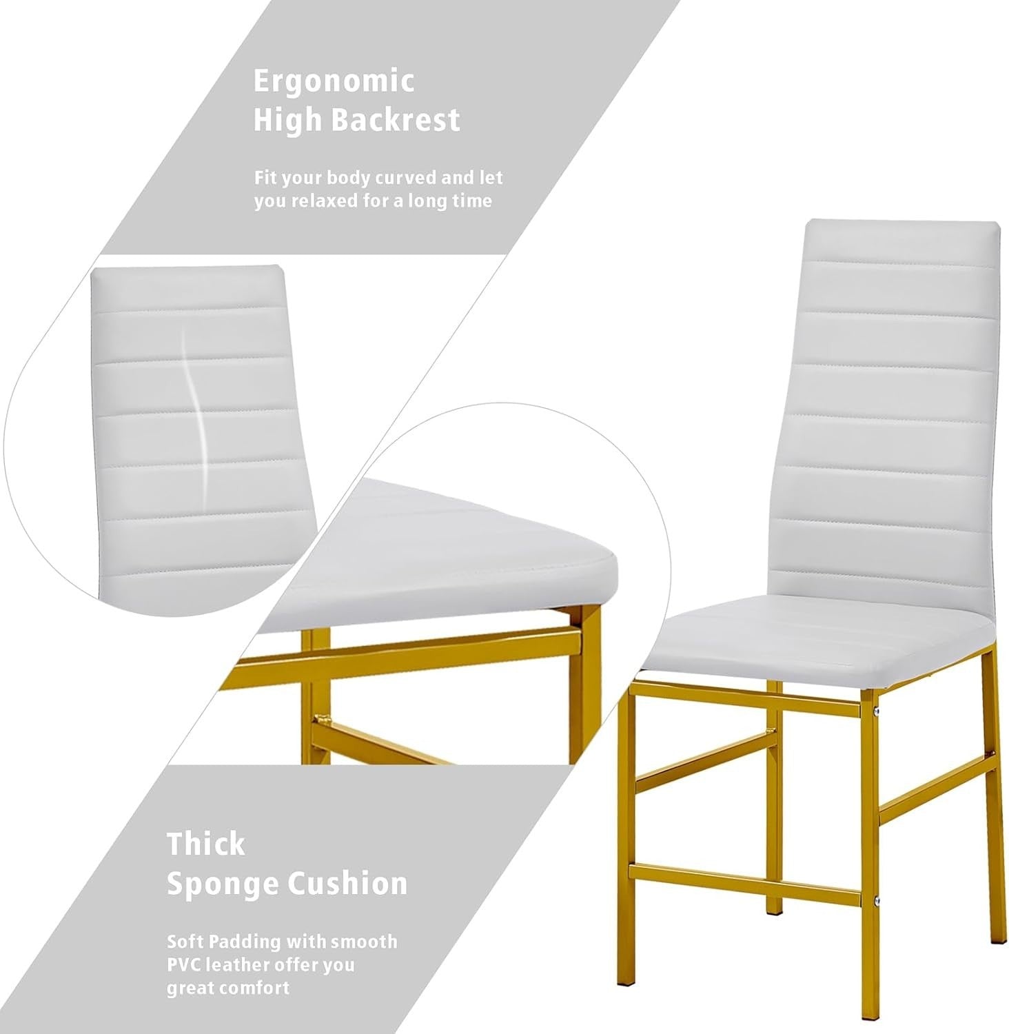 Gold Round Glass Dining Table Set 4 Chairs Faux Leather Compact Design