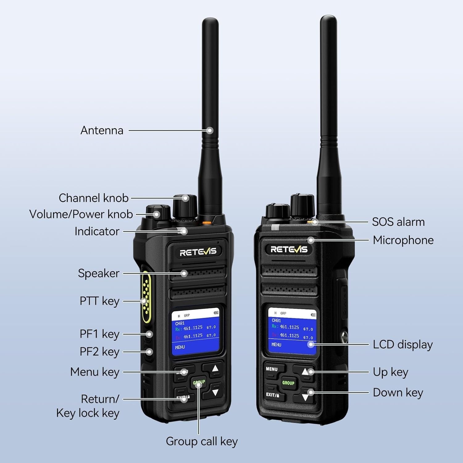 IP67 Waterproof Walkie Talkies Long Range LCD 16CH Heavy Duty 2 Pack
