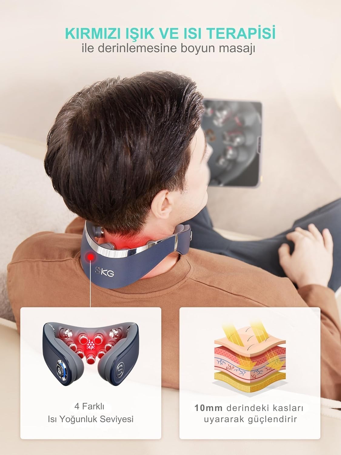 Cordless Foldable Neck Massager with Heat | Deep Tissue Vibration Relief