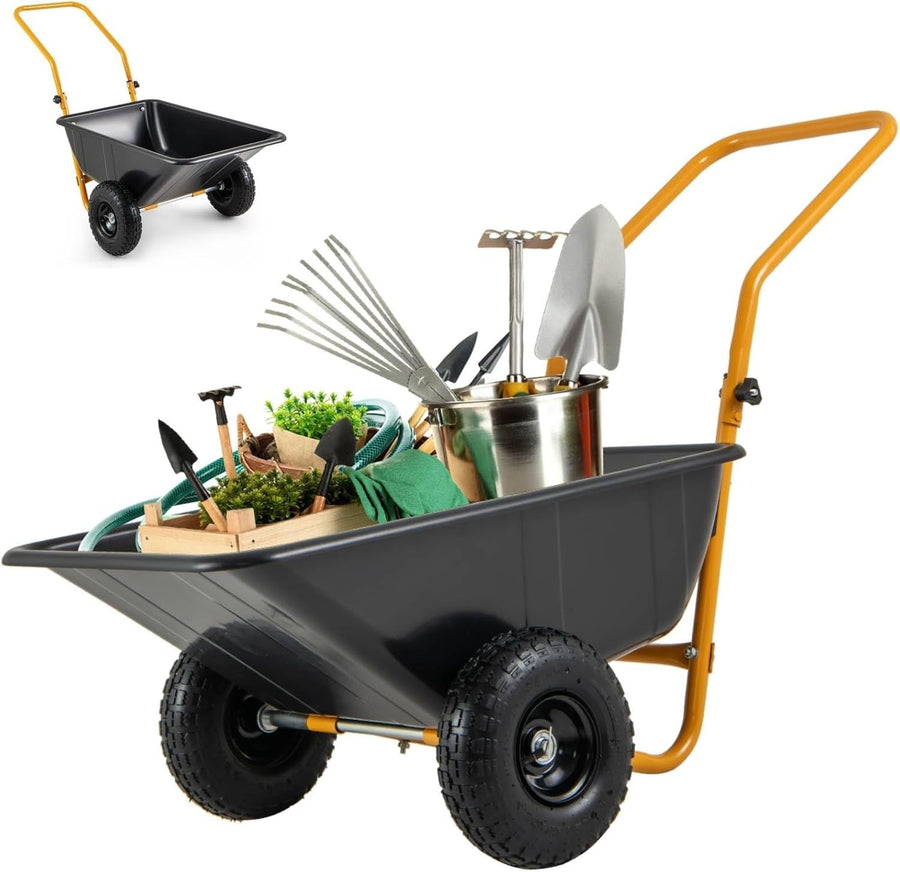 80L 2-Wheel Garden Wheelbarrow Black – Foldable Handle w/ Pneumatic Tyres 100kg