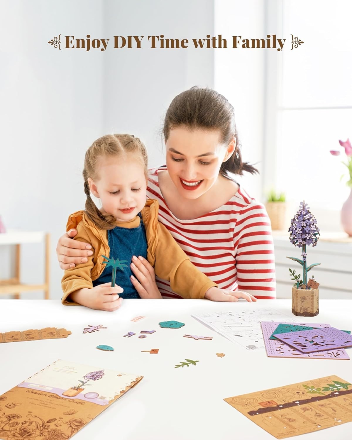 3D Wooden Flower Puzzle Kit for Adults – DIY Bloom Craft Gift Home Décor