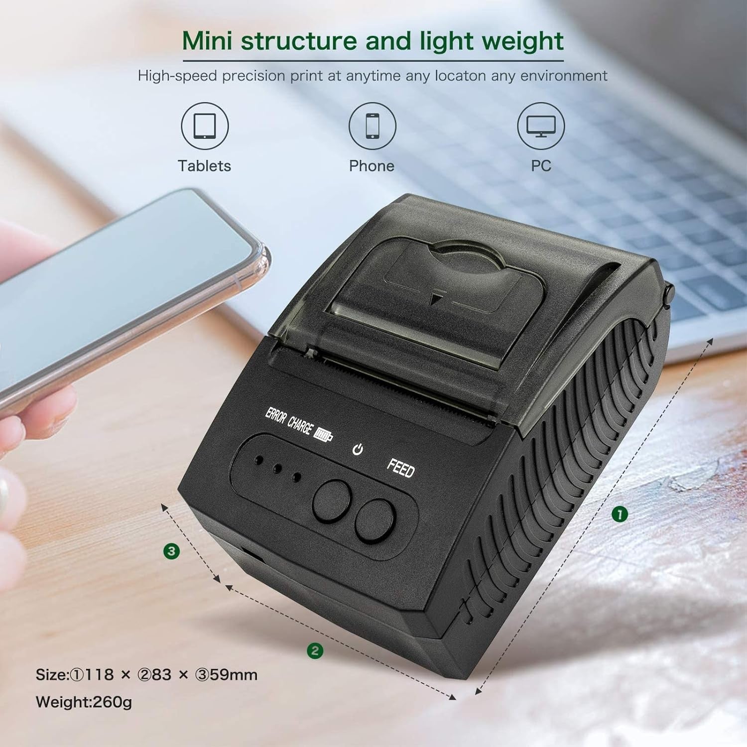 Bluetooth Mini Thermal Receipt Printer 58mm POS Black & White
