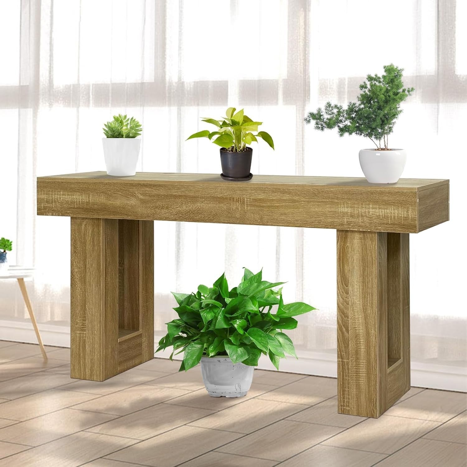 Farmhouse Console Table 63" Rustic Wood Sofa Hallway Entry Table Storage