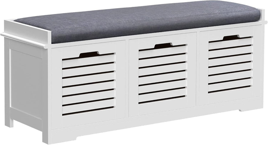 Grey Shoe Storage Bench with Cushion & 3 Drawers – Modern Hallway Unit