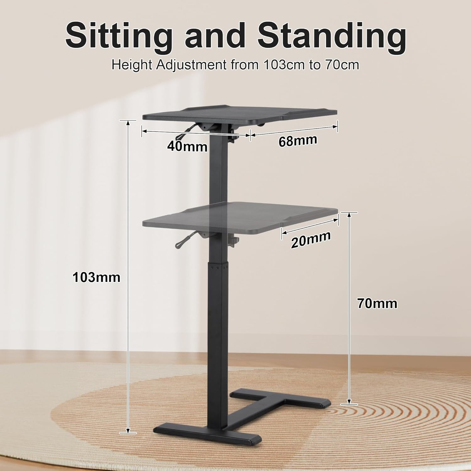 Overbed Laptop Table Height Adjustable Rolling Desk C Shape Tilt Top