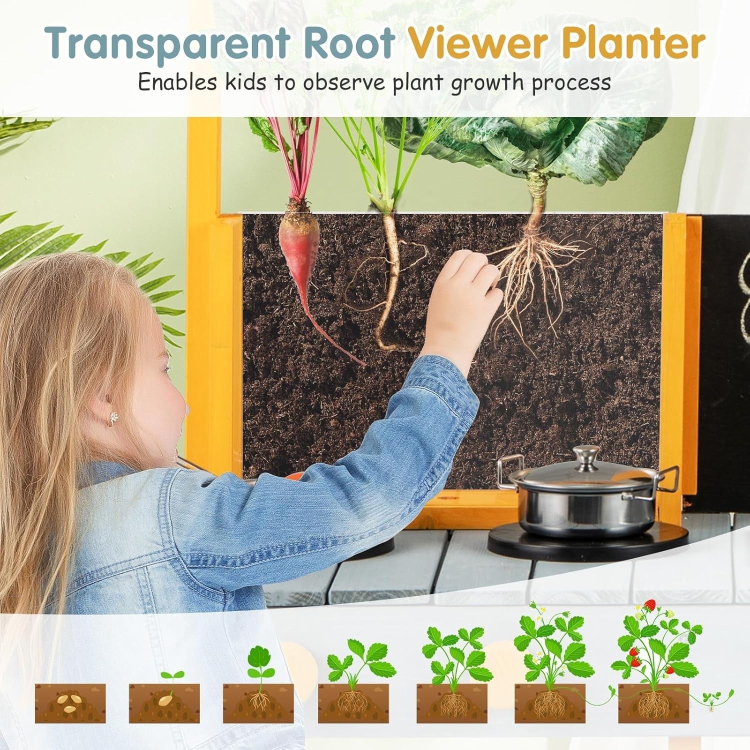 Outdoor Mud Kitchen Kids Playset w/ Planter Sink Chalkboard Toys