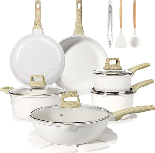18Pcs Ceramic Non Stick Cookware Set PFAS-Free Induction Pots & Pans with Lids