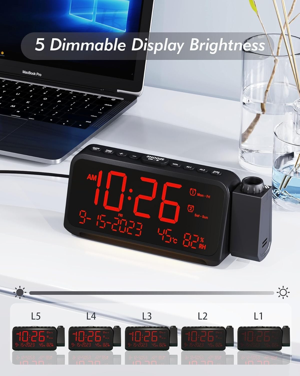 Projection Alarm Clock Ceiling Large Display Dual Alarm Temp Humidity Loud