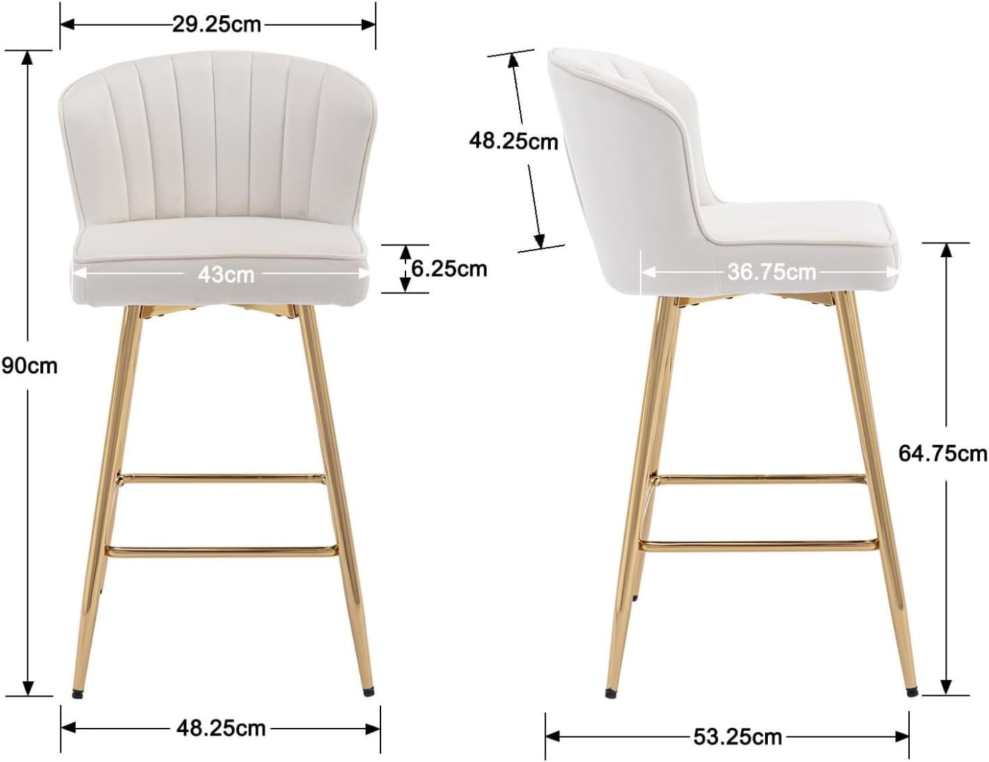 Set of 2 Beige Velvet Bar Stools with Gold Metal Legs Adjustable Counter Chairs