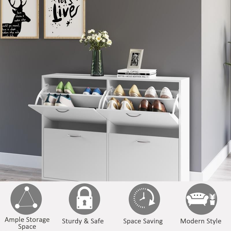 Modern 4 Drawer White Shoe Cabinet Storage Unit for Hallway & Entryway