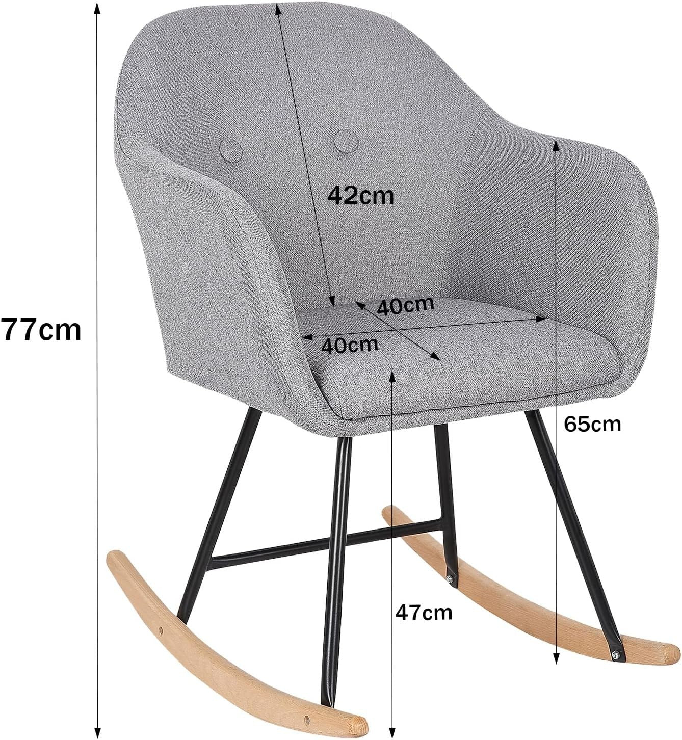 Padded Rocking Chair Armchair Linen Light Grey for Nursery Bedroom Lounge