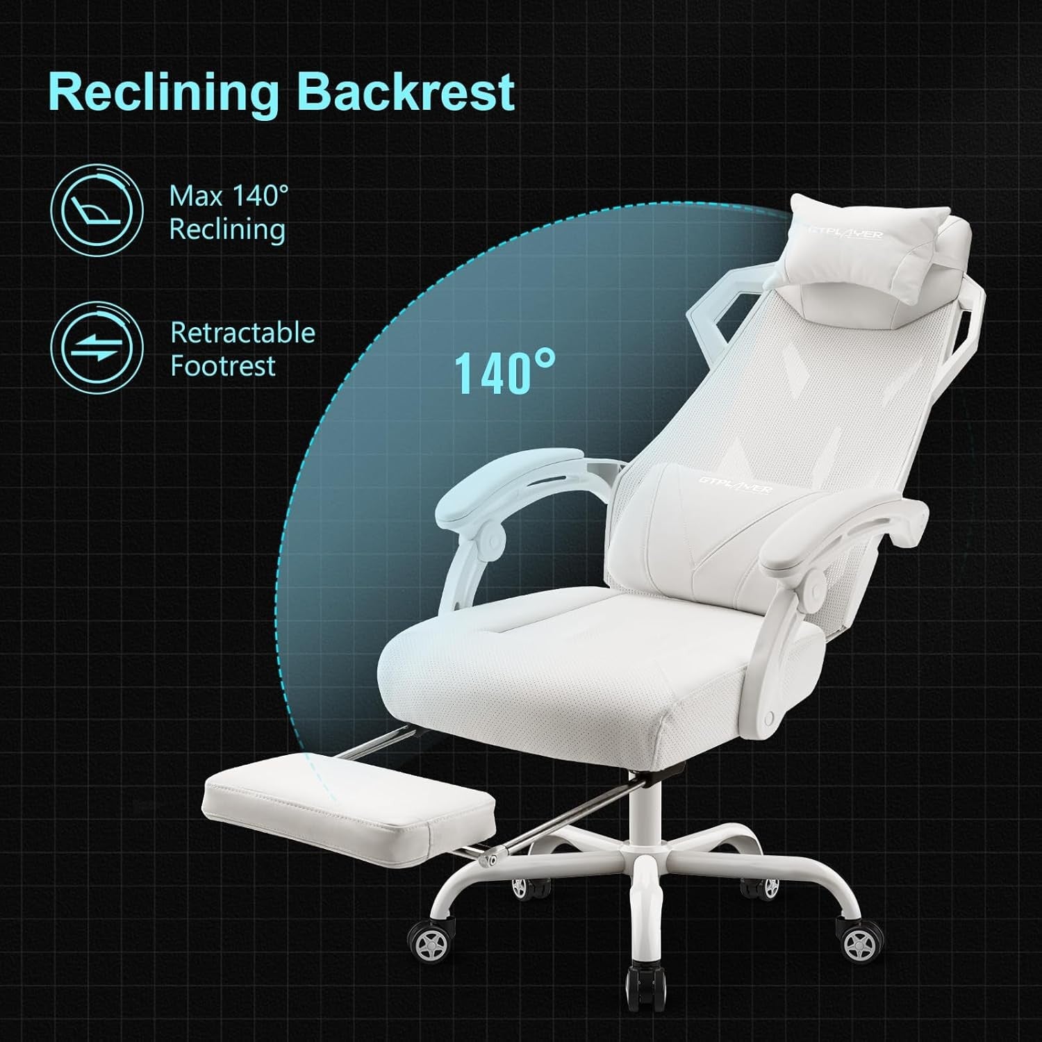 Ergonomic Mesh Gaming Chair Recliner w/ Footrest Lumbar