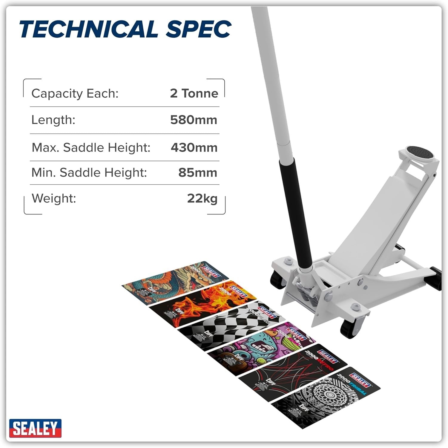 2 Ton Low Entry Trolley Jack Rocket Lift Custom Design 85–430mm White Heavy Duty