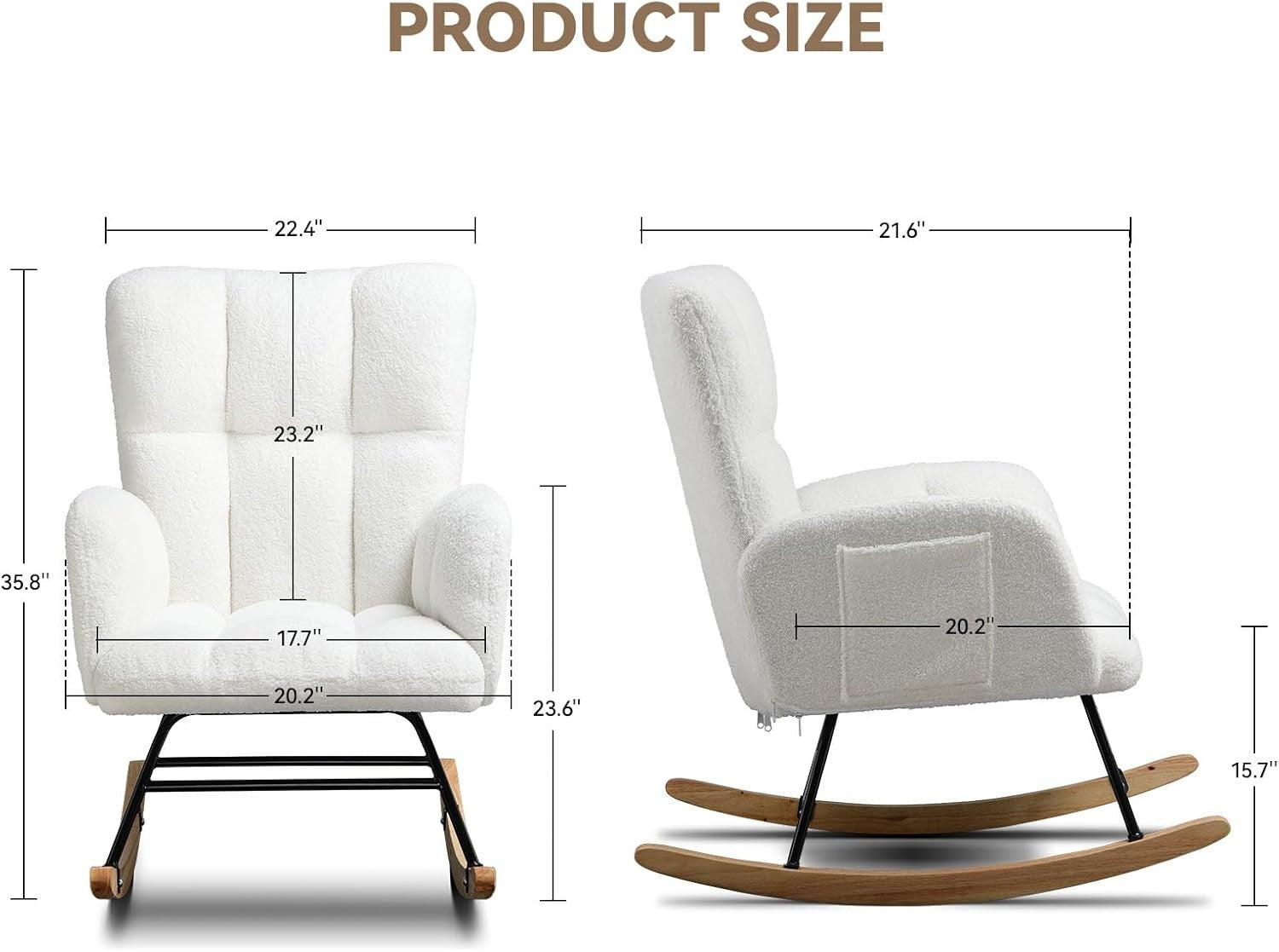 White Teddy Rocking Chair High Back Armchair – Soft Lounge Seat for Nursery