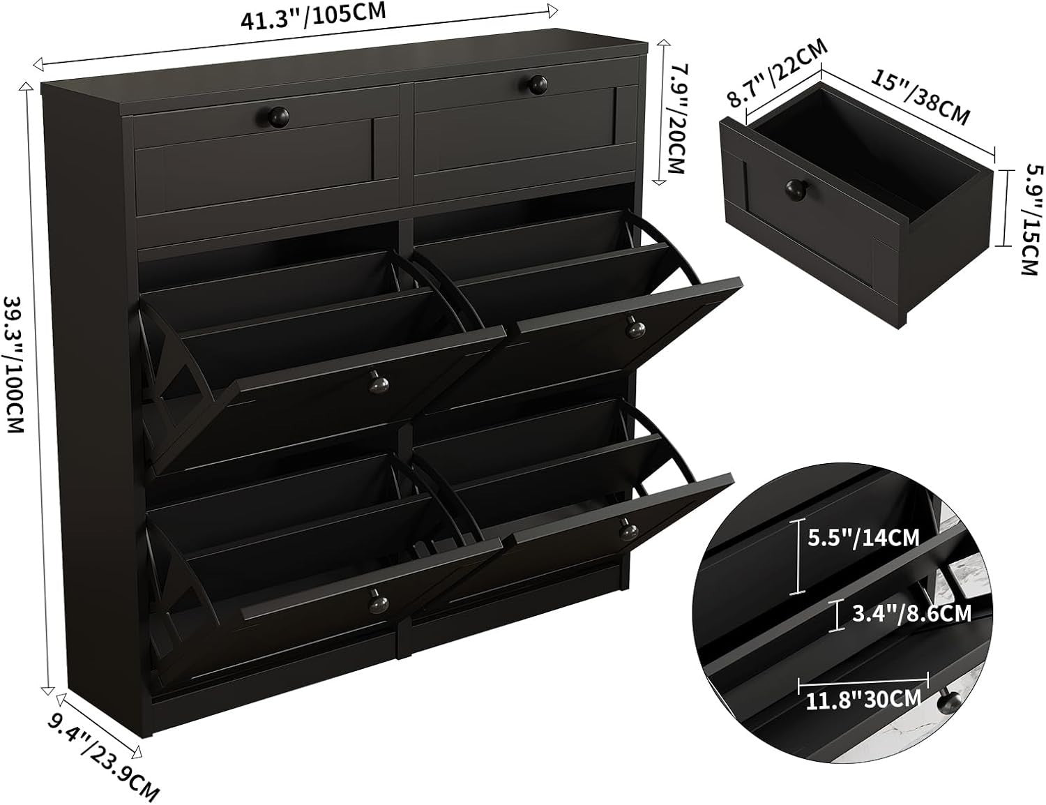 Slim Shoe Cabinet with 4 Flip Drawers & 2 Storage Drawers – Space Saving