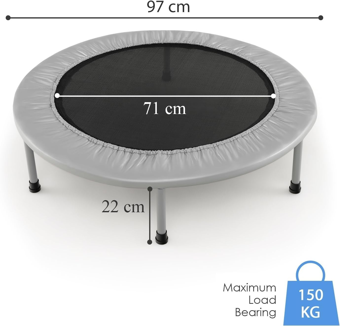 38in Foldable Fitness Trampoline Indoor Outdoor Rebounder 150KG