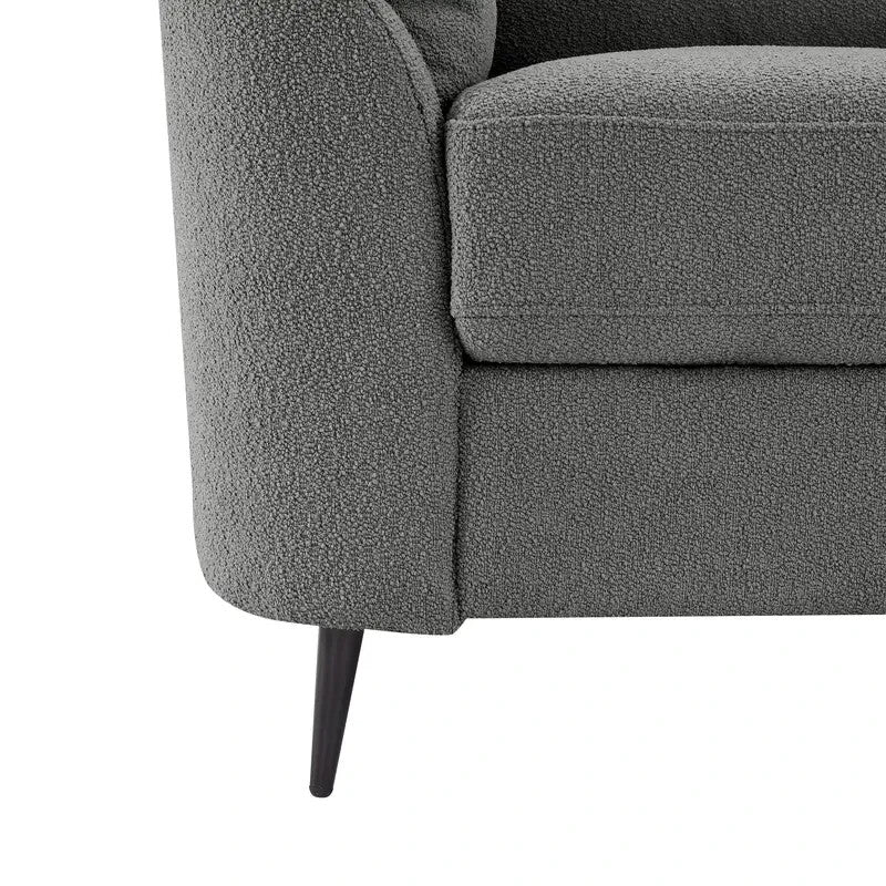Dark Grey Boucle 3 Seater Sofa Modern Metal Legs Comfy Foam Cushions