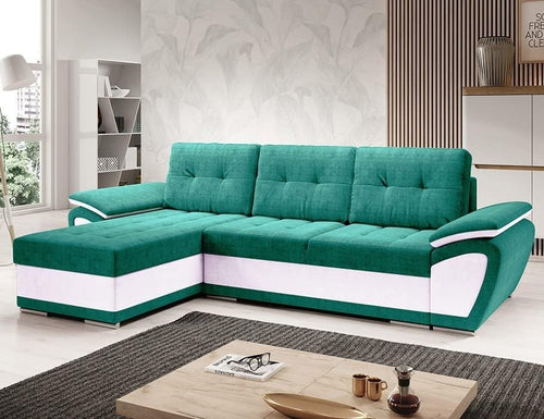 L Shape Corner Sofa Bed with Storage, Modern Convertible Sleeper, Turquoise