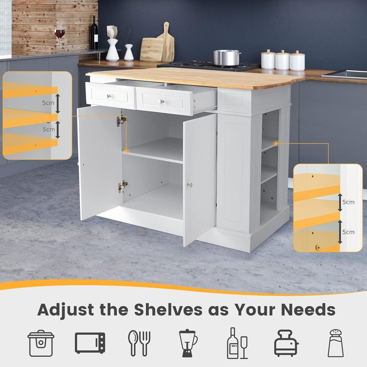 Expandable Kitchen Island Sideboard Cabinet with Storage & Adjustable Shelves, 1