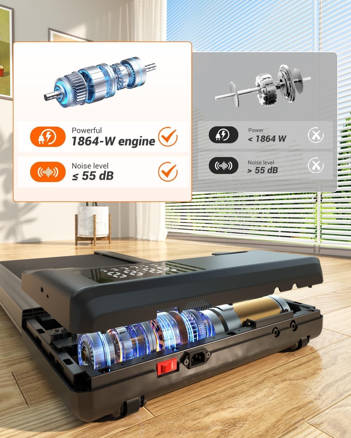Under Desk Walking Treadmill – Quiet, Shock-Absorbing, App-Controlled, Portable