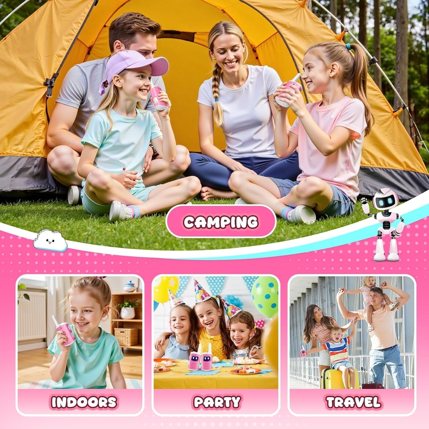 Kids Walkie Talkies White Pink Outdoor Toy Radios Girls Birthday Gift