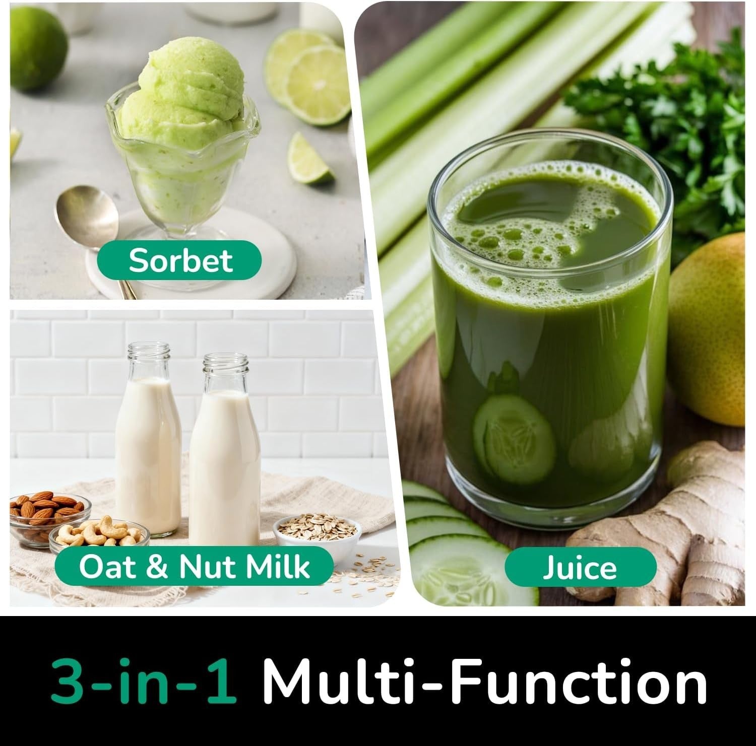 Cold Press Juicer 150mm Wide Feed Opening 3 in 1 Brushless Motor