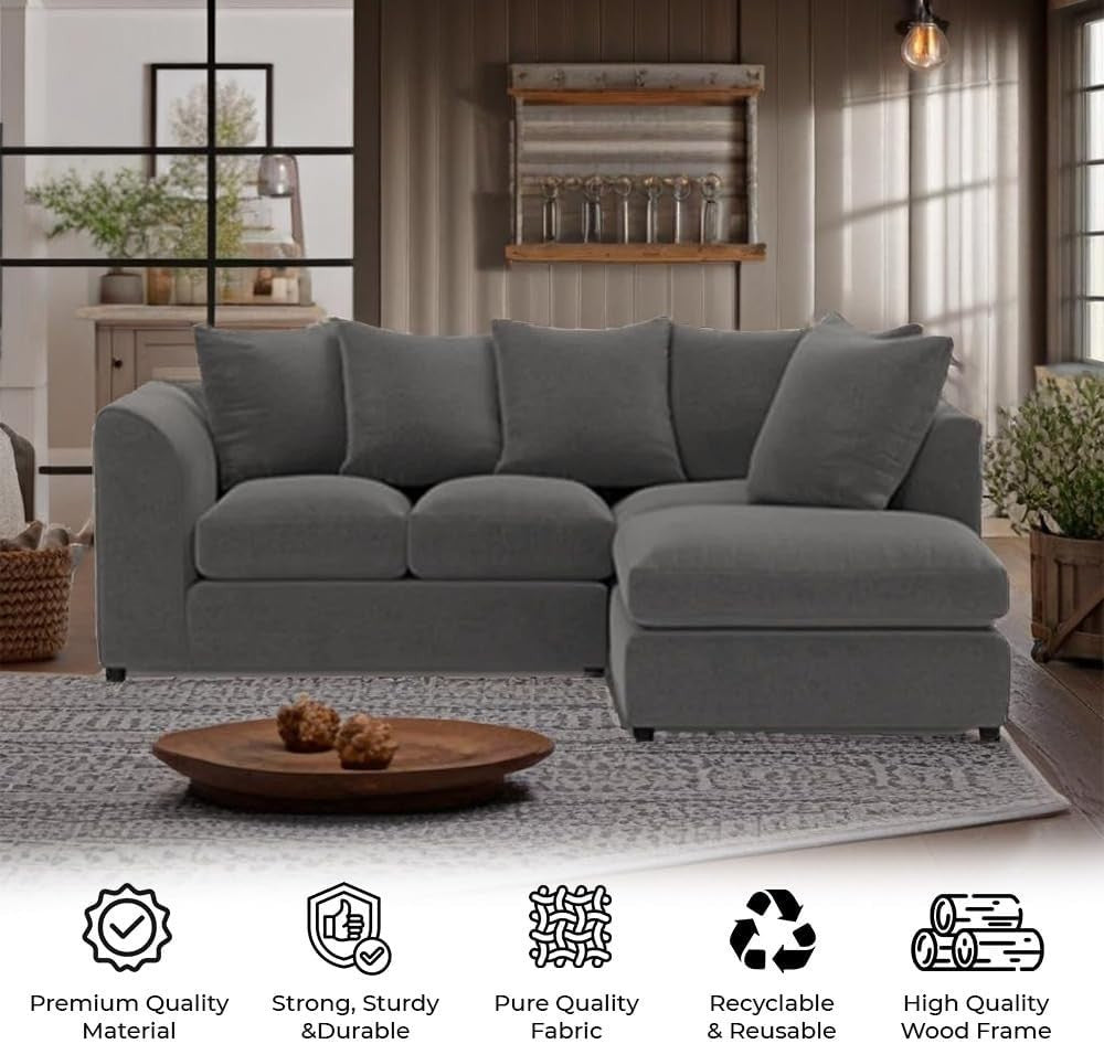 4 Seater L Shape Corner Sofa Left Hand Chenille Grey – Modern & Comfy