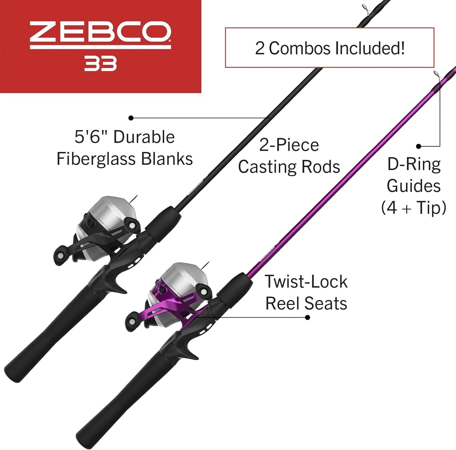 Zebco 33 Fishing Rod & Spincast Reel Combo | 5' Fiberglass Panfish Bass Trout