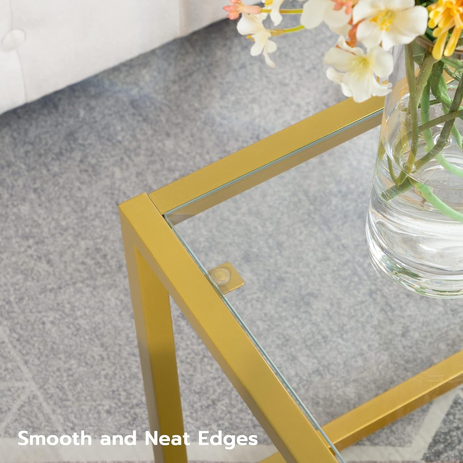 Modern Gold Glass Coffee Table, 100x50cm, Metal Frame, Easy Assembly