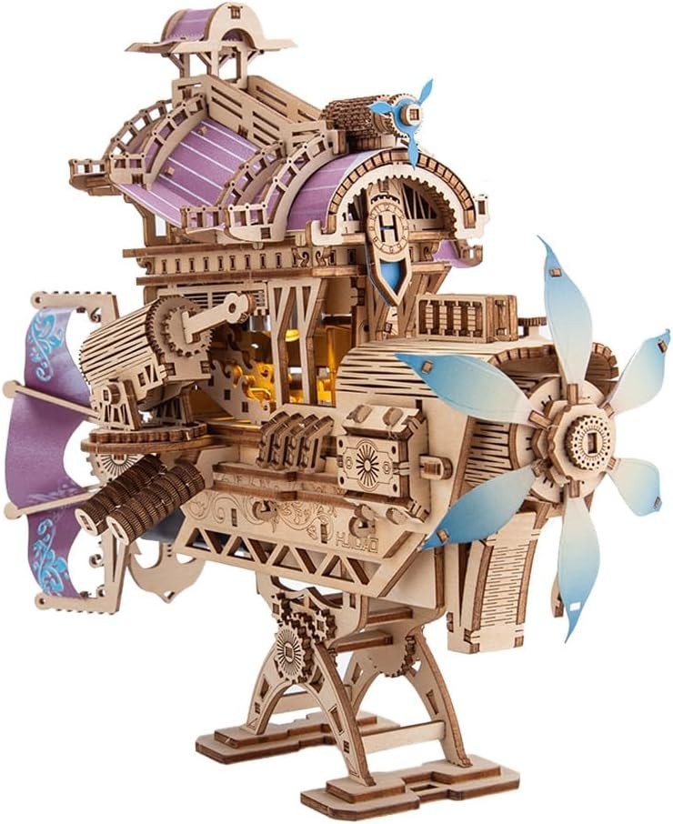 3D Wooden Spaceship Puzzle Kit, 266+ Pieces, Steampunk Model, DIY Mechanical Toy