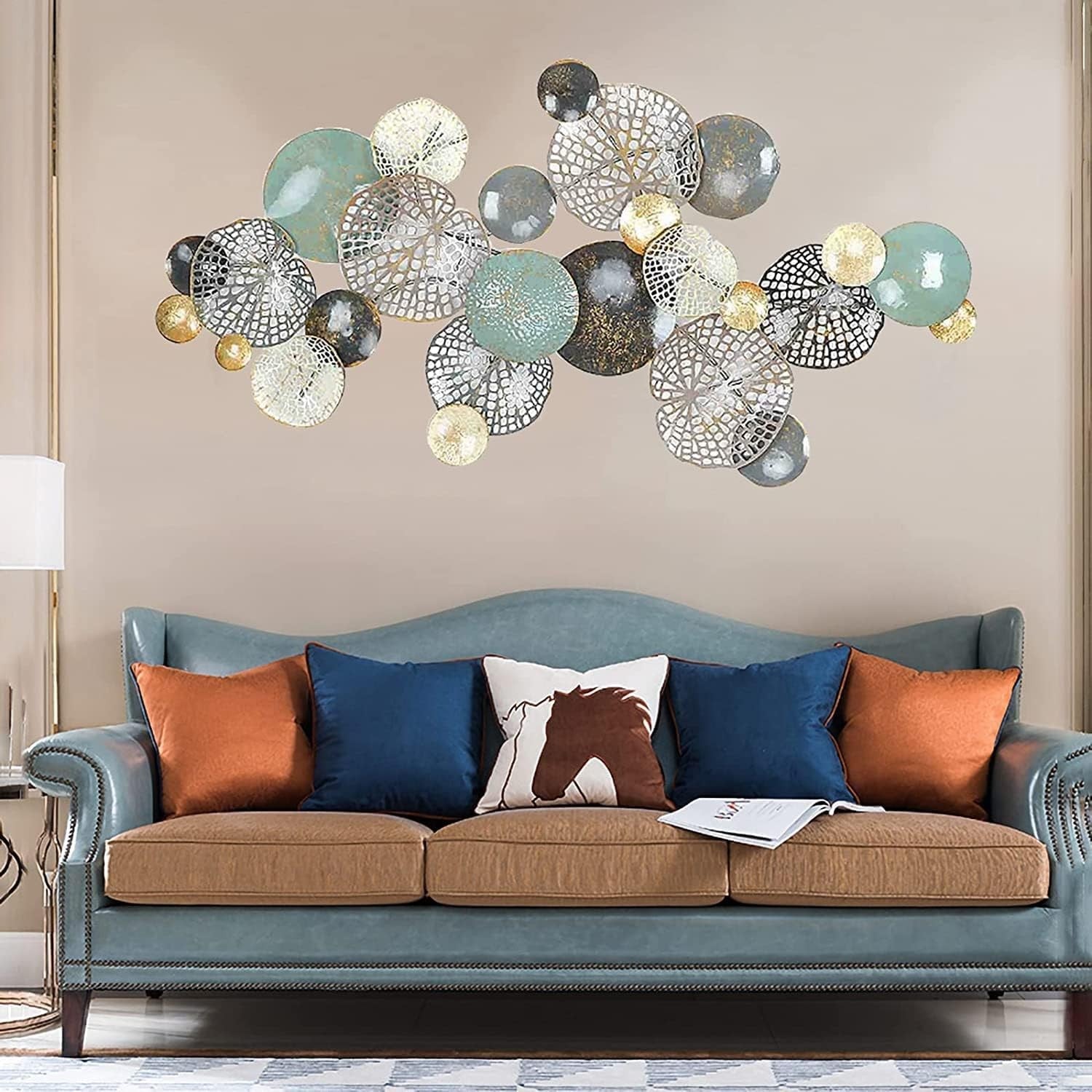 3D Metal Lotus Leaf Wall Art Decor Gold Silver Blue 120x60cm