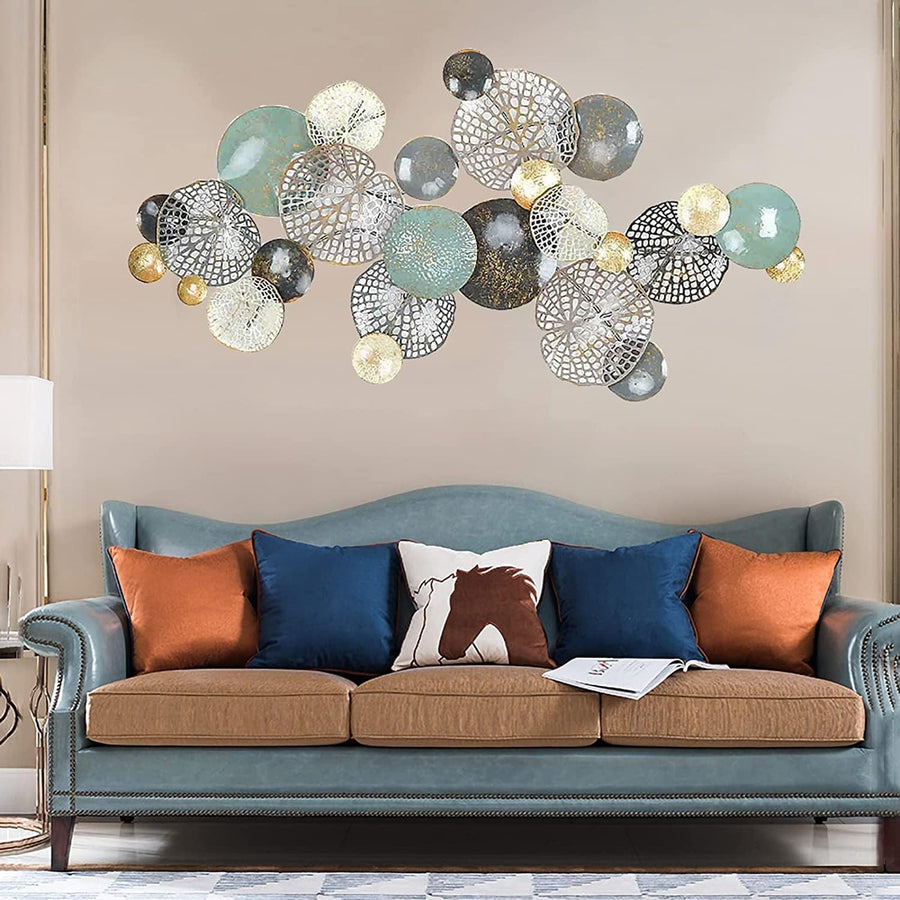 3D Metal Lotus Leaf Wall Art Decor Gold Silver Blue 120x60cm