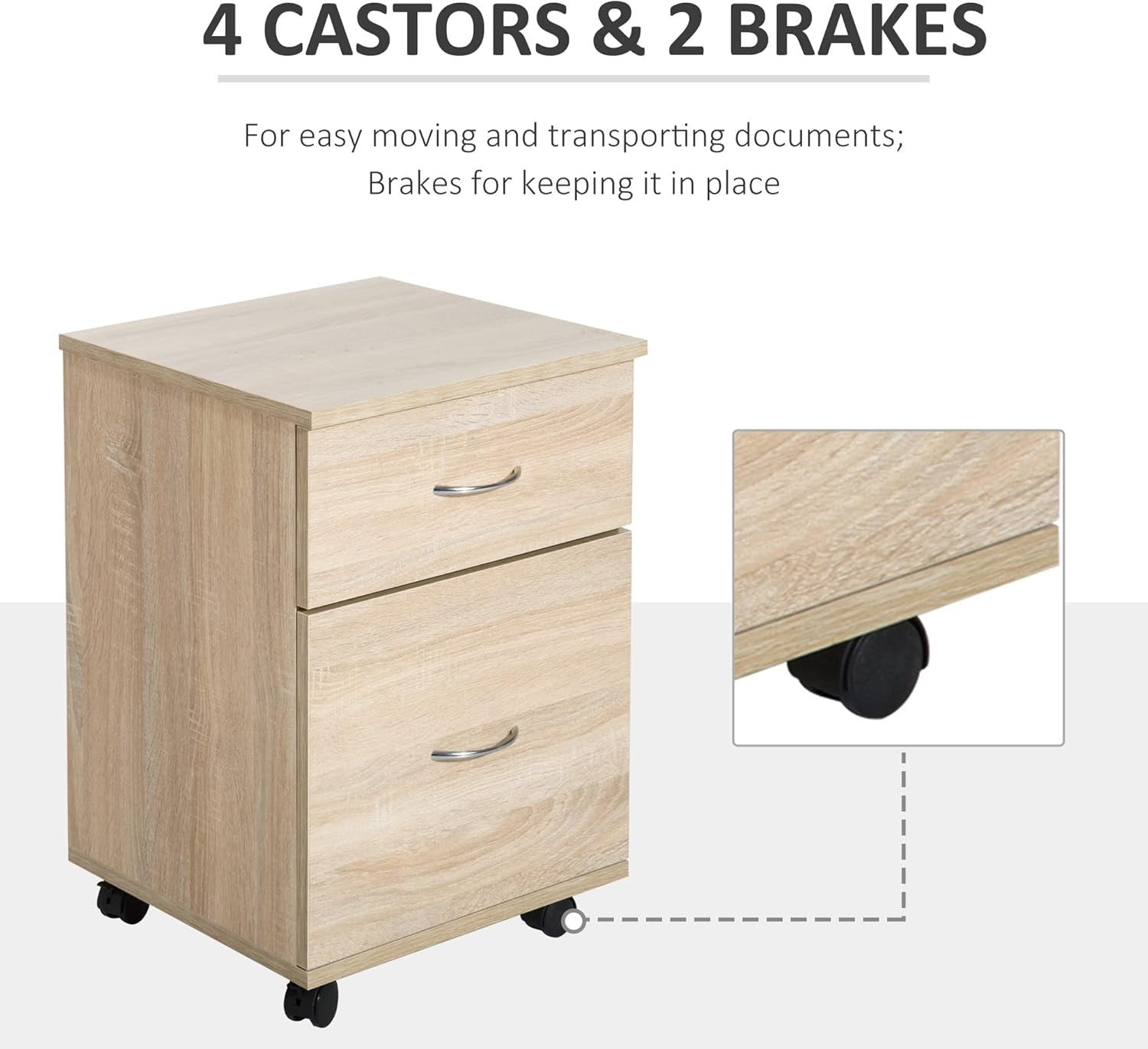 Oak Rolling File Cabinet 2 Drawer Under Desk Printer Stand Storage