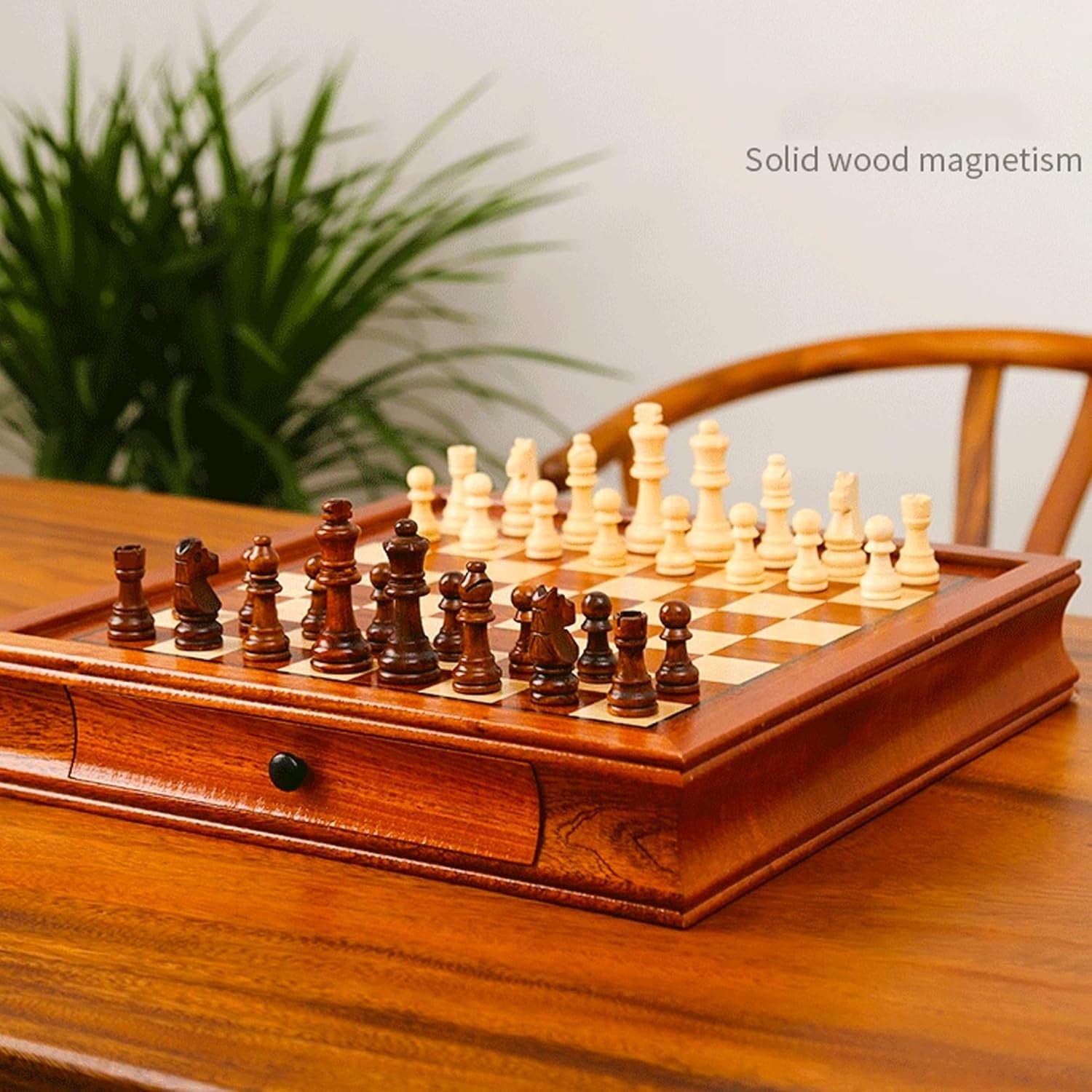 Premium Solid Wood Magnetic Chess Set with Storage Drawers & Deluxe Board