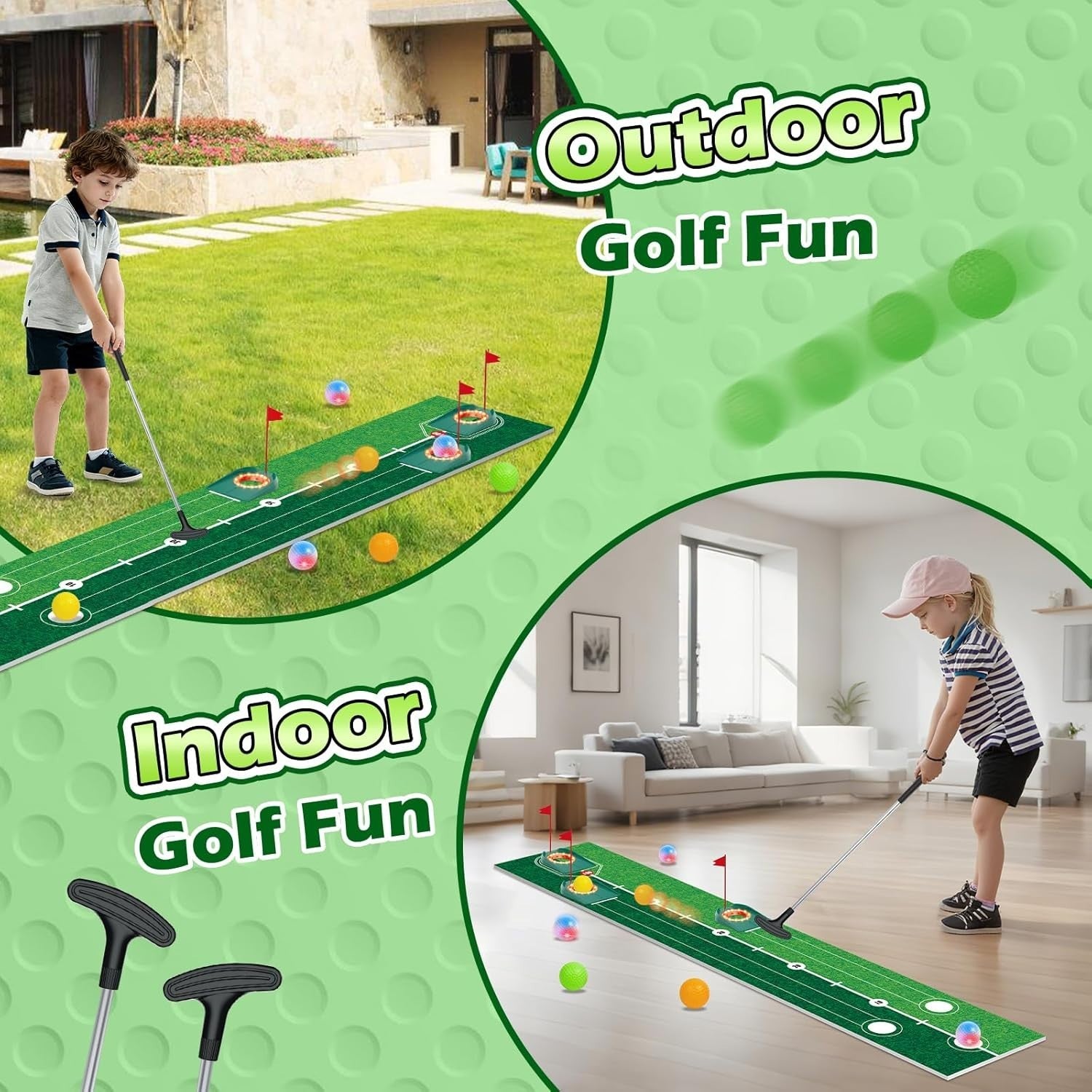 Kids Golf Putting Set Light Up Mat Indoor Outdoor Golf Game w Balls