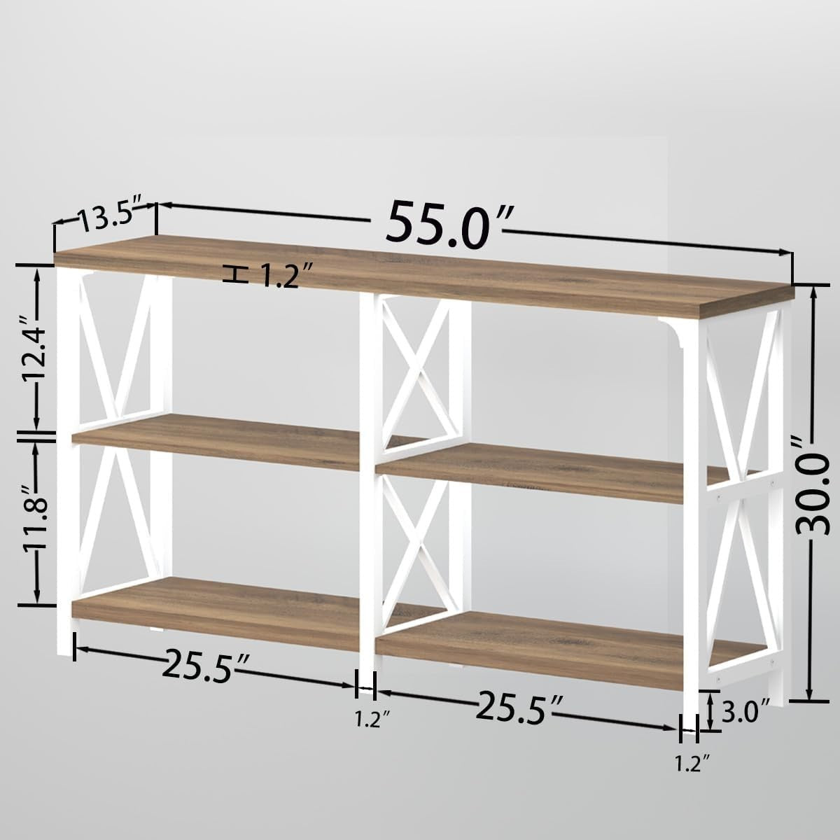 Farmhouse Entryway Table 140x75x76cm | Rustic Oak Storage Shelf Console