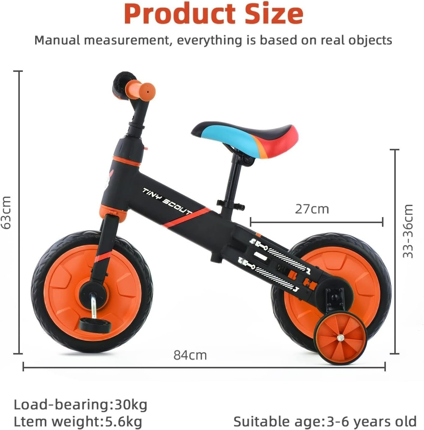 4 in 1 Kids Balance Bike 12" Pedal Tricycle Training Wheels Toddler Bike