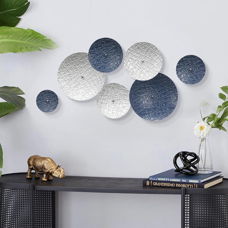 Silver Blue Metal Wall Art 7PCS Modern Home Decor Set