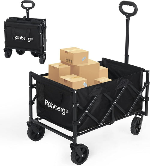 Black Folding Festival Wagon 78L Heavy Duty Garden Beach Camping Trolley 80kg