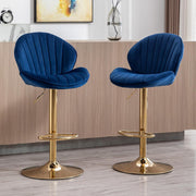 Blue Velvet Swivel Bar Stools Set of 2 Adjustable Kitchen Counter Chairs