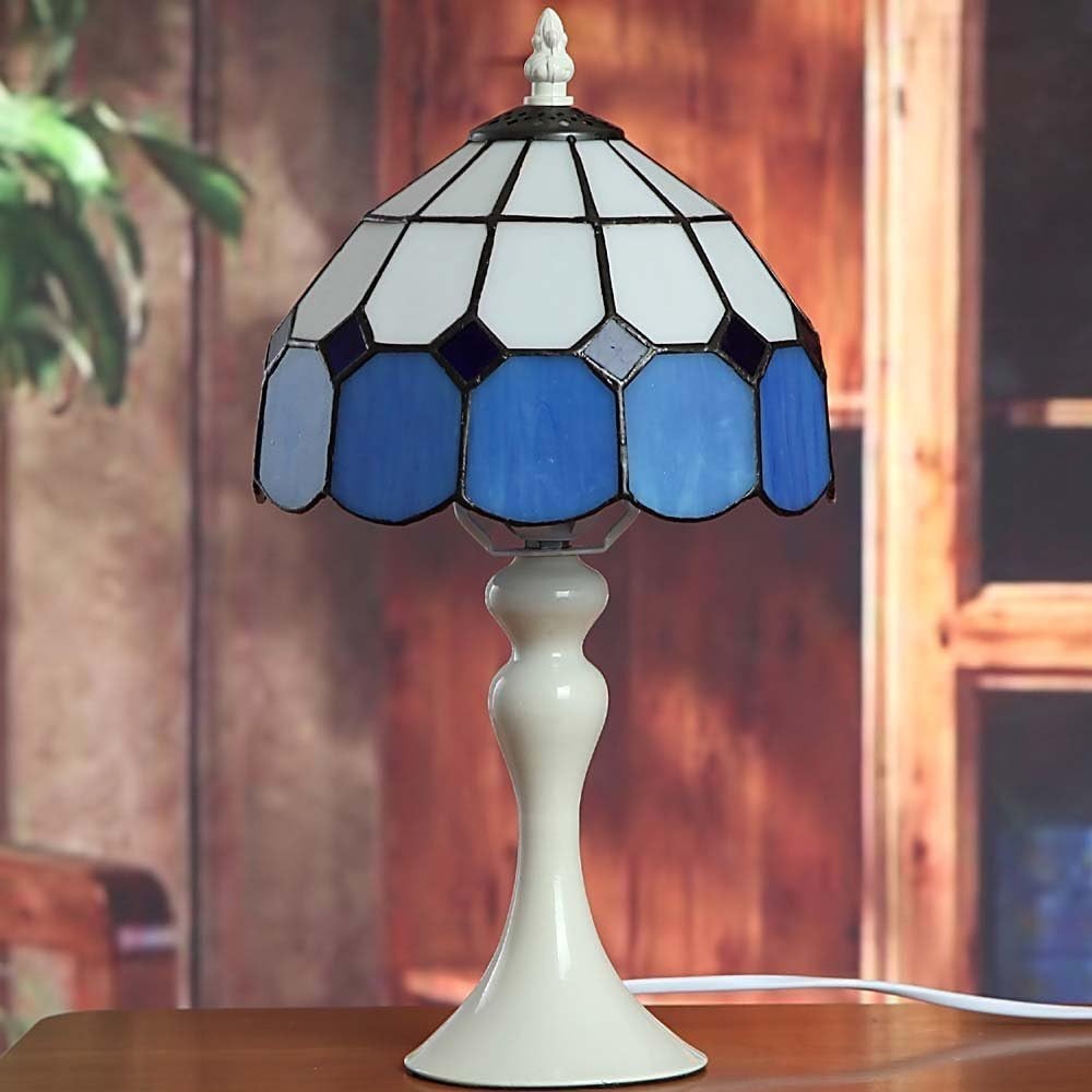 Handmade Stained Glass Table Lamp 8in Shade 15in Tall Bedside Accent Light