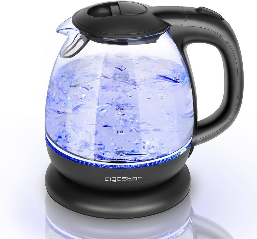 1L Black Glass Electric Kettle Fast Boil Cordless Auto Shut-Off Portable