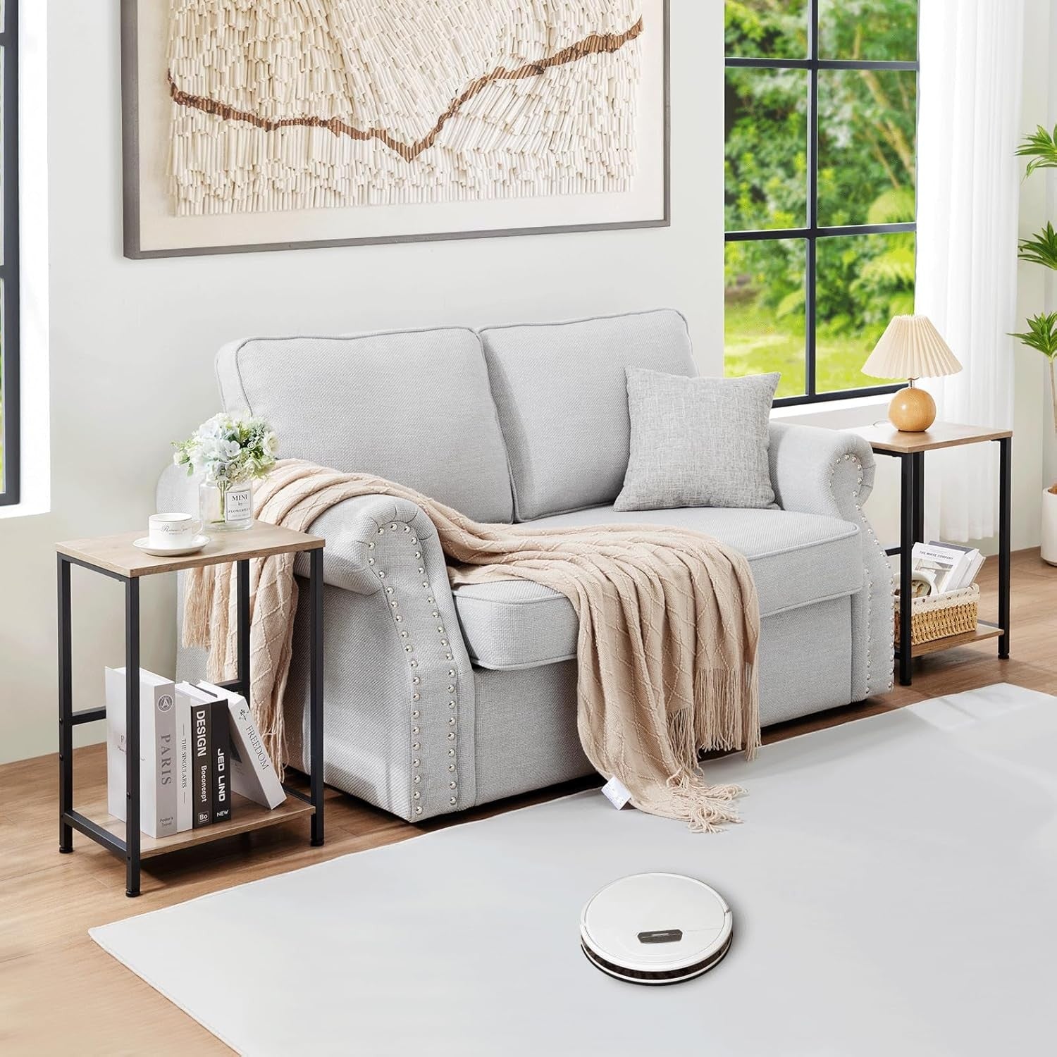 Set of 2 Industrial Side Tables with Storage Shelf Modern Small Sofa Bedside Tab