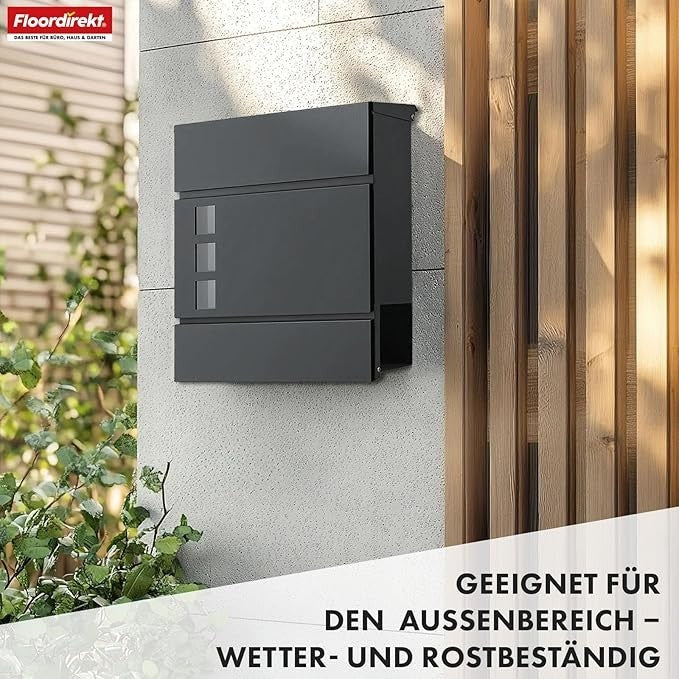 Lockable Wall Mounted Letterbox with Windows & Newspaper Slot – Rustproof Steel