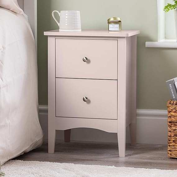 Pink 2 Drawer Bedside Table Modern MDF Nightstand | Smooth Glide Storage Unit