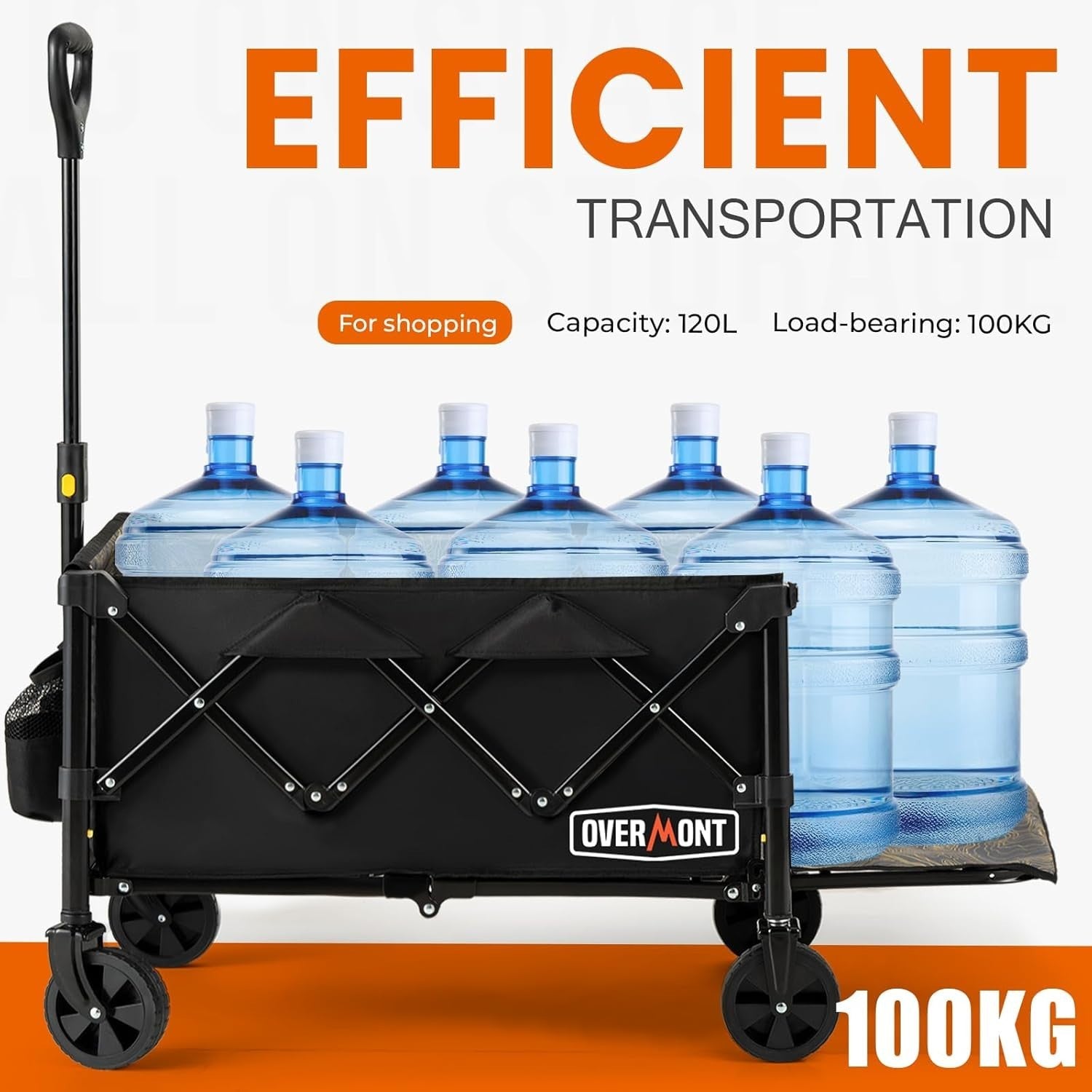 Black Collapsible Camping Wagon 100kg Removable Wheel Folding Festival Trolley