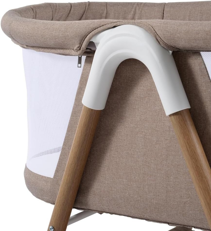 Portable Baby Crib Cot with Mesh Sides Lightweight Foldable Bed Wood Sandstone